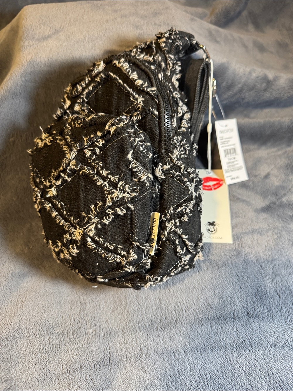 Wildfox Black Denim Quilted Fringe Crossbody Sling